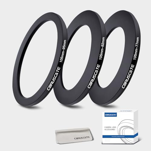 3 Stück (105mm) Filterring Adapter-Set,Objektivfilter Step Down Ring kompatibel Alle 105mm Marken UV ND CPL 105-95mm,105-82mm,105-77mm+1pcs Objektivreinigungstuch