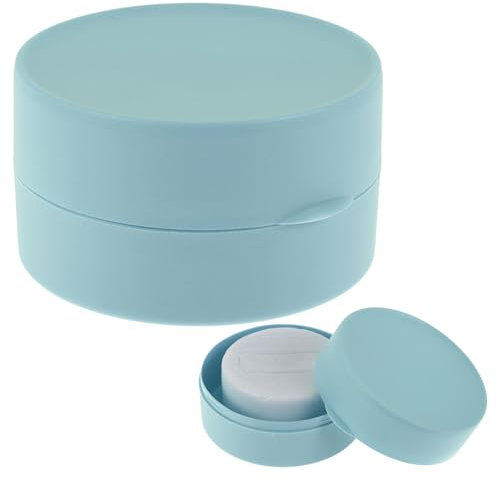 JJUNW Jabonera redonda de viaje, caja de jabón portátil de plástico con tapa, recipiente para jabón de ducha, champú sólido, 7,7 cm, jabonera redonda para jabón sólido (azul)
