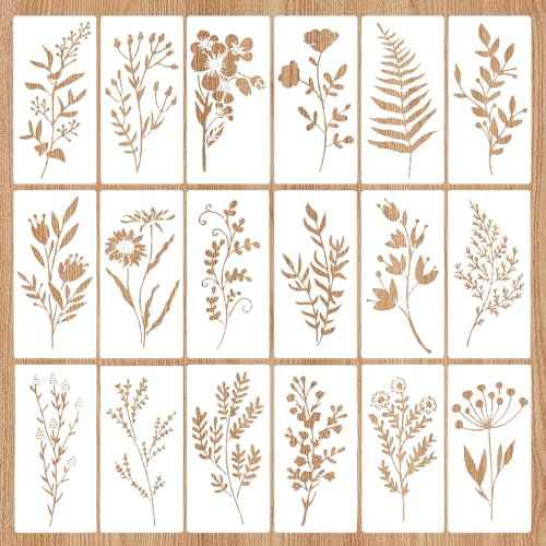 Wild Flower Stencils, 18Pcs Reusable Plant Art Drawing Templates - Versatile Plant Themed Painting Template for Scrapbooking, Canvas, Card Making, Window, Wall Decor