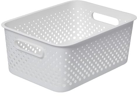 SmartStore Storage Basket with Handles in White 11.4L (36.5x27x15cm) | Plastic Storage Bin from Recycled Plastic | Essence L Storage Box fits A4 paper Storage with 10-year Warranty