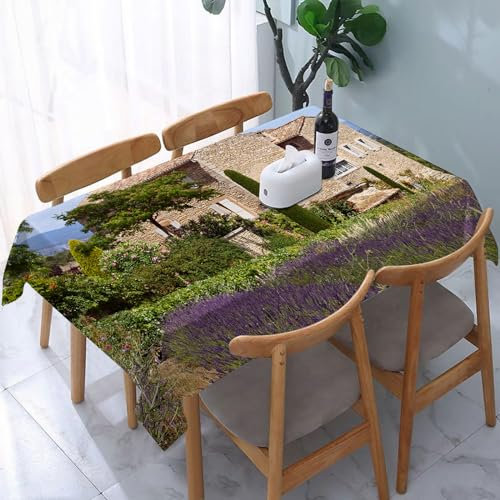 Garten Tischdecken Rechteckig,Die Außenansicht eines Hauses in der Provence,Fleckschutz Wasserdicht Tischtuch für Draußen Esszimmer,Küche,Garten,Party,Hochzeiten oder Haushalt 137x183cm