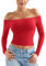 ZAAYO Long Sleeve Schulterfreies Oberteil Damen Y2K Crop Top Basic Langarmshirt Sport Tshirt Off Shoulder Gym Oberteil Damen Red L