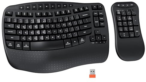 Ergonomic Bluetooth Keyboard Split Wireless Ergo Keyboard Wave Keys Keyboard with Wrist Rest Portable Separated Number Keypad Built-in Win/Macos Keyboard with Adjustable Tilt for Computer PC Laptop