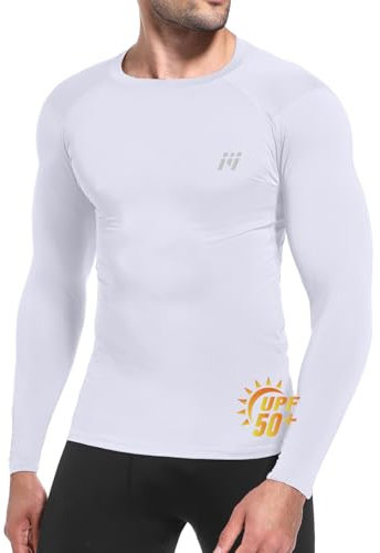 MEETWEE Men's Compression Long Sleeve Shirt, Quick Dry UPF50+ UV Base Layer Sport Top for Running, Gym & Workouts White