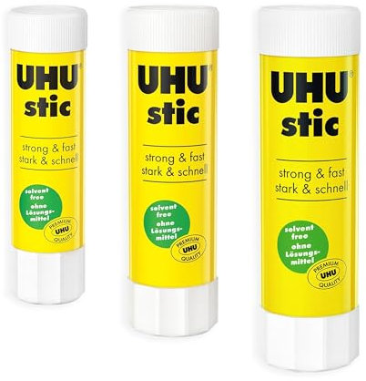UHU STIC Bâton de colle - Sans solvant - Application claire - 8g/21g/40g - 1 de chaque taille - Lot de 3