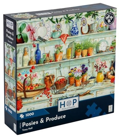 The House of Puzzles Posies & Produce, 1000 Piece Jigsaw | Artist Illustrated, Scenic Landscape, Deluxe Puzzle Gift for Adults