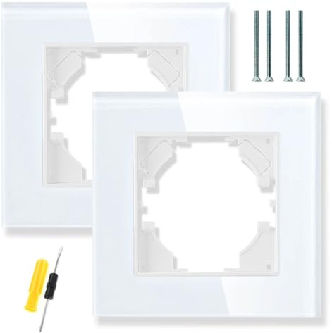 Acmerota Rahmen Glasrahmen Panel für Lichtschalter und Steckdose weiß Abdeckrahmen 1-fach Steckdosen Schalter Rahmen 1-fach für Steckdosen und Schalter Glasplatte, weiß, 86x86mm