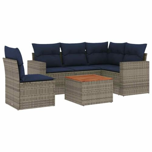 vidaXL Garten Sofa Garnitur 6-TLG., Gartenmöbel Set mit Kissen, Sitzgruppe für Garten Terrasse, Modular Gartensofa Lounge Tisch, Grau Poly Rattan
