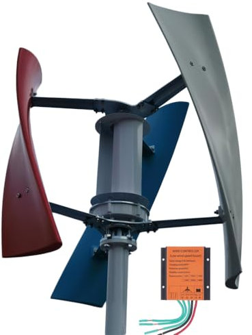 Aerogenerador vertical de 600 W, aerogenerador helicoidal de levitación magnética de 12 V, 24 V y 48 V, generador de energía eólica de 3 palas con controlador de carga, generador eólico para techos y