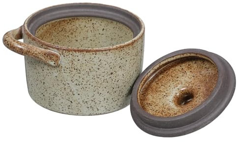 TOPBATHY Olla de Cerámica con Tapa para Cocción al Vapor Estilo Vintage para Guisos y Huevos al Vapor Nutrientes y para Porciones Individuales o Comidas Pequeñas