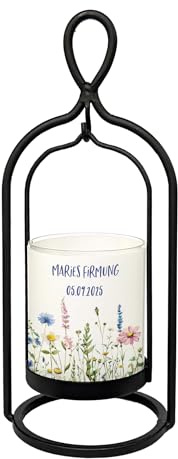 Herz & Heim® Ritzenhoff Windlicht mit personalisierter Banderole – Geschenk zum Geburtstag, Hochzeit oder besonderen Anlass – individueller Teelichthalter mit Text & Fotos (Blumenwiese)