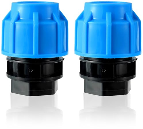 CDDCWZ Lot de 2 raccords filetés intérieurs 32 mm x 1 Pouce | pour tube PE PN16 avec collier de serrage 32 mm et adaptateur à embrayage rapide pour tubes PE80 et PE100 (bleu)