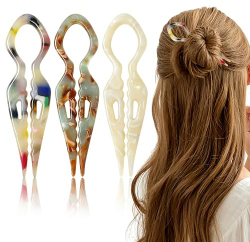 French Hair Pin,NlsqEU Elegant Hair Accessories for Women,Französische Haarnadel,3 Stück Haarnadeln Damen,French Pin,Magische Haarnadel,Hairpin für Festes Halten,Haaraccessoires Haarspangen-7 cm Size