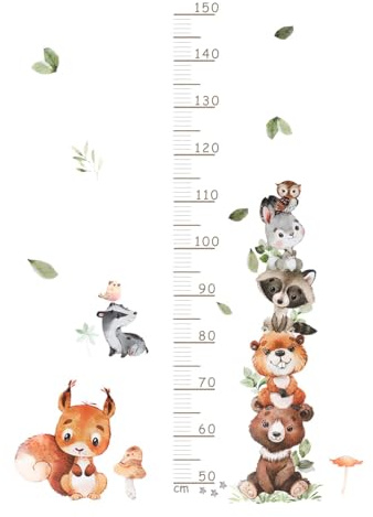 Messlatte Kinder Wandtattoo Kinderzimmer Tier Wandaufkleber, Kinder Messlatte Kindermesslatte Cartoon Wald Wandaufkleber Kinderzimmer Kinder Höhe Diagramm, Wanddeko für Kind und Babyzimmer (150cm)