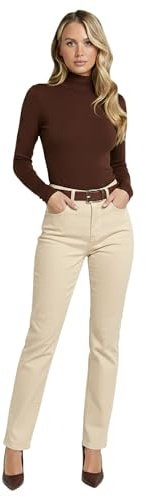 ESRA Beige Hose Damen Elegant Business Hose Stretch Stoffhose Straight Leg Hose - Premium Jeans aus hochwertiger Baumwolle