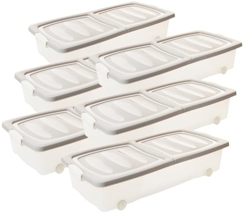 LIVINJA Unterbettkommode mit Rollen - 6er-Set Unterbett Aufbewahrungsboxen transparent 32L mit geteiltem Deckel & Clip-Verschlüssen Made in EU (80x40x17cm)