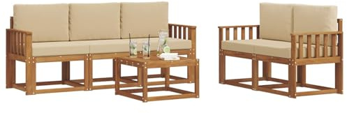 vidaXL Outdoor-Sofagarnitur mit Kissen 6 pcs Natur und Beige, Outdoor-Sofa, modernes Modul-Design, Lounge-Set für Terrassen, strapazierfähige Gartenmöbel für den Outdoor-Komfort