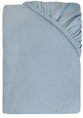 Dyckhoff Spannbettlaken Jersey 95% Baumwolle, Blau, 140-160x200cm | 5% Elasthan-Anteil für extra Komfort, Rundumgummizug, 35cm Steghöhe für perfekte Passform, pflegeleicht, langlebig