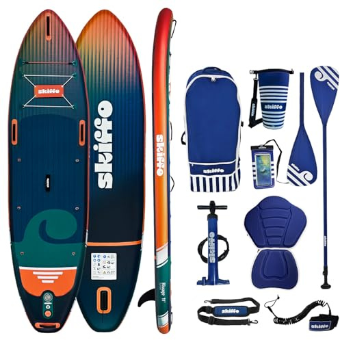 Skiffo Rivage 11' – Aufblasbares 2-in-1-Kajak, komplett, 335 x 86 x 15 cm, max. 160 kg, stabil & vielseitig – einzigartiges Design