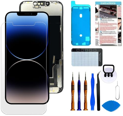 oiKaFex Écran OLED de rechange pour iPhone 13 [OLED souple avec tonalité vraie, pas LCD dur], numériseur Full HD avec kit d'outils de réparation, adhésif étanche, protecteur d'écran et guide vidéo