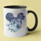 Tasse Décorative avec Motif Floral Géométrique, Imprimé Mickey en Bleu et Or, Poignée Noire
