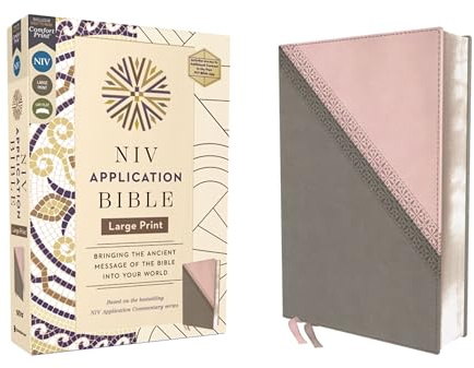 NIV Application Bible, Large Print, Leathersoft, Pink/Gray, Red Letter, Comfort Print: Bringing the Ancient Message of the Bible into Your World (NIV Application Commentary Resources)