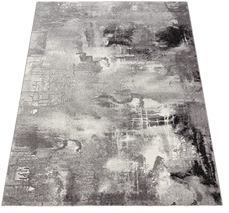 Paco Home Teppich Modern Designer Teppich Leinwand Optik Grau Schwarz Weiss Meliert, Grösse:80x150 cm