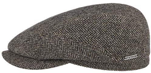 Stetson Belfast Flatcap - Schiebermütze Herren - Schirmmütze mit Wolle - Herrenkappe Herringbone mit Innenfutter (Baumwolle) - Wollcap Herbst/Winter - Flat Cap Dunkelbraun 56 cm