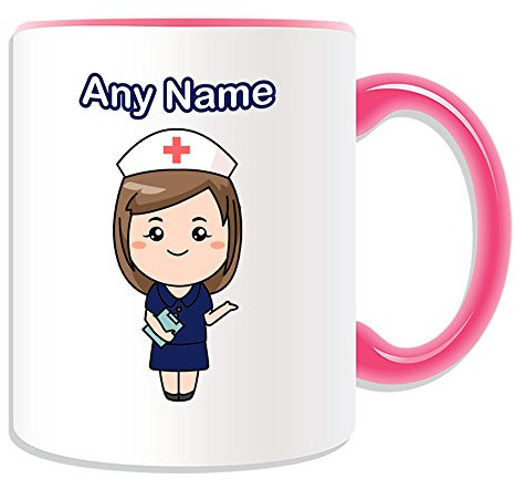 Personalised Gift - Nurse in Navy Dress Mug (Health Service Design Theme, Colour Options) - Any Name/Message on Your Unique - National NHS Hospital Worker Staff Uniform Red Cross Hat