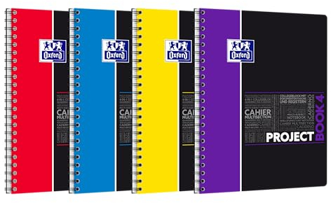 Oxford ProjectBook Cahier à Spirales Format A4+ 200 Pages Grands Carreaux Seyès Couverture Polypro Couleur Aléatoire