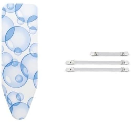 Brabantia 101106 Housse pour Table à Repasser B Perfect Flow Bubbles 124 x 38 cm 108266 Clips de Fixation pour Housse de Repassage, 3 pcs, Autre, Blanc, 30 x 20 x 10 cm