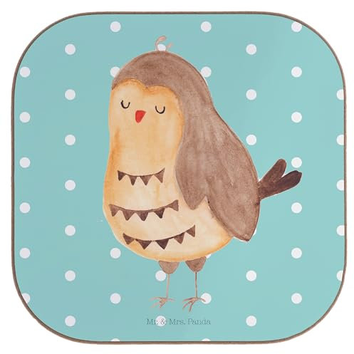 Mr. & Mrs. Panda Bierdeckel Eule Zufrieden - Geschenk, Untersetzer Design, Glasuntersetzer, Owl, Waldtier, Geschenk Hochzeitstag, Untersetzer für