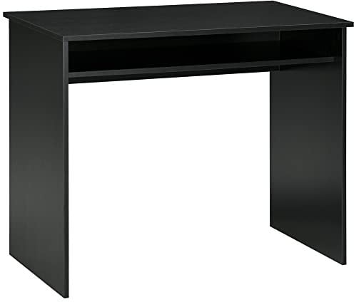 HOMCOM Modern Computer Desk, Home Office Table, Small Writing Desk with Storage Shelf, 90 x 50cm, Black Wood Grain