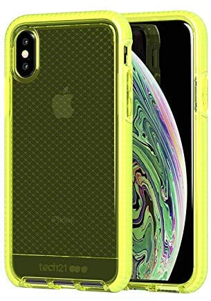 Tech 21 Enterprises Protective Apple iPhone X/XS Case Thin Patterned Back Cover with FlexShock - Evo Check - Neon Yellow