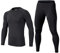 BUYKUD Kids' Boys Long Sleeve Base Layer Compression Underwear Athletic Shirt Tights Top & Bottom Set, Black, Label size: 28