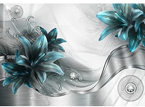 Runa Art Fototapete Blumen Lilien 352 x 250 cm Vlies Tapeten XXL Moderne Wandtapete Wohnzimmer Schlafzimmer Grau Türkis 9379011c
