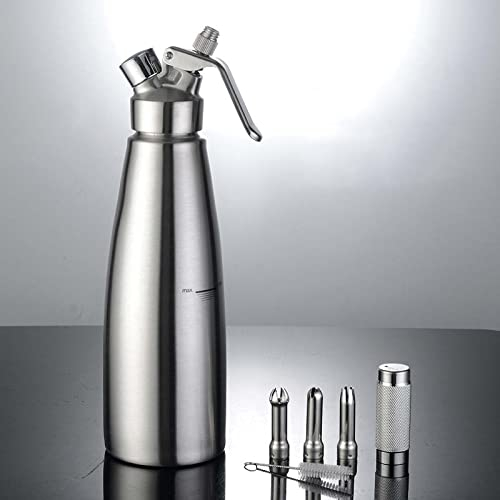 RONGJJ Sifón De Cocina Profesional, 304 Acero Inoxidable, con 3 Boquillas Extra, Dispensador De Nata Montada para Crema, Espuma Y Soda (N20 No Incluido), B, 1000ml