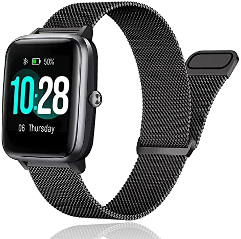 SUGARJAR Metal Correa Compatible con GRV FC1,19 mm Reloj Correa para Veryfitpro,LETSCOM,Yamay fitness,Letsfit,LIFEBEE,GRV,Willful,Popglory,Blackview,TEMINICE,ID205S ID205G ID215G ID216 SW020 SW023