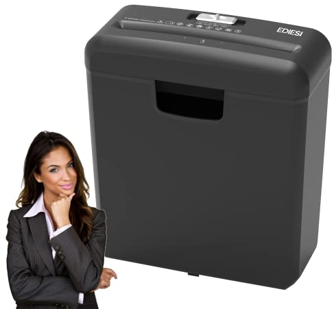 Ediesi, Destructeur de Documents, pour Maison et Bureau, Broyeur Papier, jusqu'à 6 Feuilles, pour Cartes de crédit, CD et DVD, Portable avec Poubelle de 10 litres