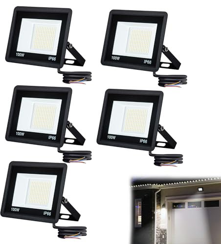 YRHome 5x 100W LED Strahler Außen Superhell LED Scheinwerfer Außen IP66 Wasserdicht Flutlicht LED Fluter Kaltweiß 7000LM Aussenstrahler Flutlichtstrahler Baustrahler für Hof, Garten, Lager, Hof
