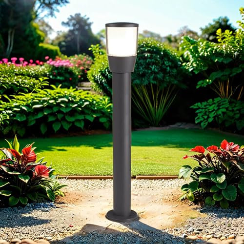 Licht-Erlebnisse Außenlampe Anthrazit Weiß H: 90 cm E27 IP44 aus Aluminium Modern Stehlampe außen Wegeleuchte Garten