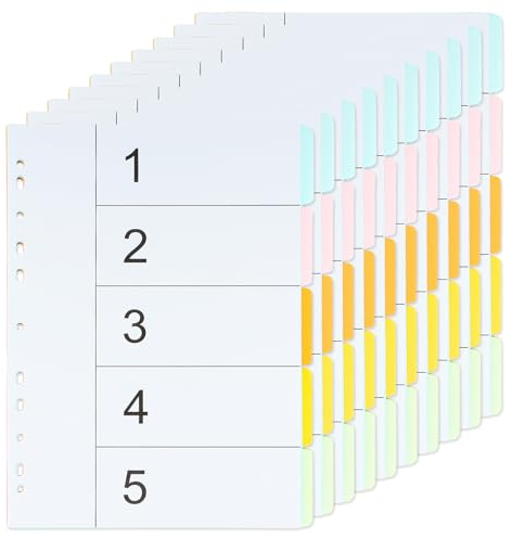 10er-Pack Karton Register A4 5 Teilig, Trennblätter Register für Ordner A4, Recycing Ringbuch Register Din A4 Breit 11 Loch Gelocht, 5 Taben Trennregister 1-5 Schule Büro Haus, 150gsm (5-teilig)
