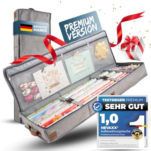 neVaxx® -Premium Aufbewahrungstasche für Geschenkpapier-wasserdichtes 600D Oxford Gewebe-Geschenkpapier aufbewahrung-Geschenkpapierrollen Organizer Hellgrau-90x30x12cm