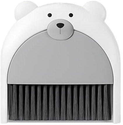 JYJLLM Little Bear Mini Dustpan and Brush,Broom and Dustpan Set, Portable Cleaning Brush and Dustpan Combo, Perfect for Dust, Dirt and Crumbs, Ideal for Most Hard Surfaces (White)
