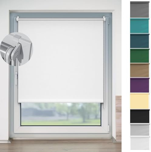 Thermorollo Ohne Bohren Klemmfix 50 x 70 cm Sichtschutz, Lichtschutz, Sichtschutz Rollo Ohne Bohren Inkl. Klemmträger Blickdicht Rollo für Tür & Fenster, Weiß