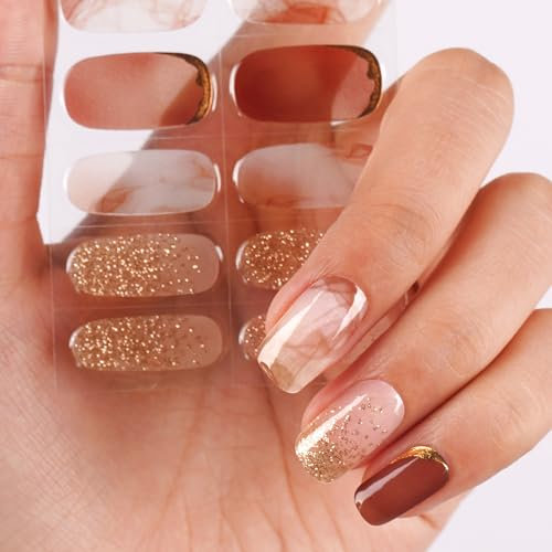 DANNI & TONI Halb ausgehärtete Gel Nagelfolien (Desert Rose) Braun Verlauf Goldprägung Goldfolie Glänzend Nagelset uv Gel Nagelfolie Nageldesign Nagelfolie Selbstklebend Wraps 28 Aufkleber