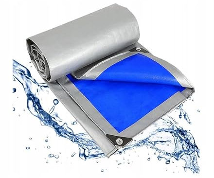 BDW Abdeckplane 75g - Stark - Frostbeständig - Mit UV-Filter - Silberblau - 220-260 N - Wasserdicht - Langlebige Struktur - Aluminiumtüllen alle 1m - 2x4m