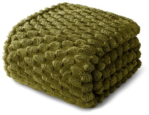 Whale Flotilla Kuscheldecke Flauschige Decke mit 3D-Jacquard-Muster, Exquisite und Warme Wohndecke Sofadecke für Ganzjahreszeiten, 220X240 cm, Olivgrün
