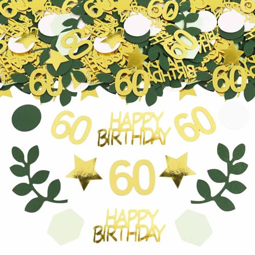 ParPix 100 Stück Konfetti 60 Geburtstag Deko, Groß 6cm Streudeko 60. Geburtstag Deko, Confetti Tischdeko 60 Geburtstag Frau Mann, Glitzer 60.ter Geburtstag Konfetti,60er Geburtstag Streudeko Grün Gold