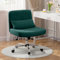 Warmiehomy Criss Cross Legged Velvet Office Chair for Home, Armless Desk Chair with Wheels, Height Adjustable Swivel Vanity Chair with Wide Seat and Lumbar Pillow for Bedroom and Home Office, Green